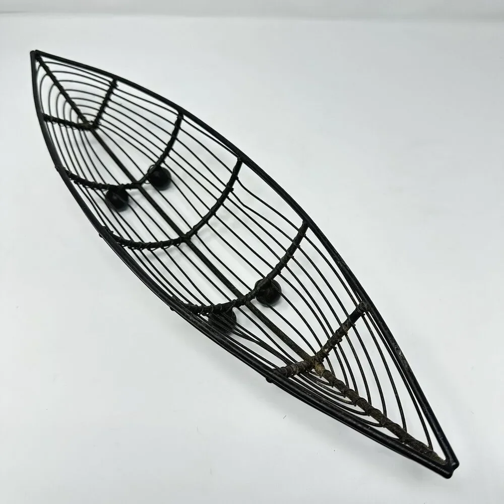 Mid-Century Modern Iron Wire Fruit Basket Canoe Shaped Centerpiece /Catch All